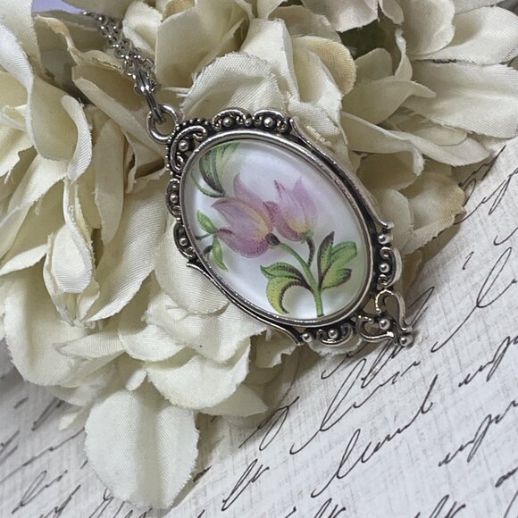 SILVER Pink Tulip Flower Girl Bridesmaids  Pendant Necklace Charm Wedding Gift - Picture 4 of 9